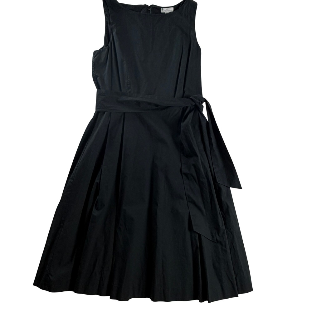 L.L.Bean Signature Black Cotton Fit Flare Pleated Belted Dress Size 4